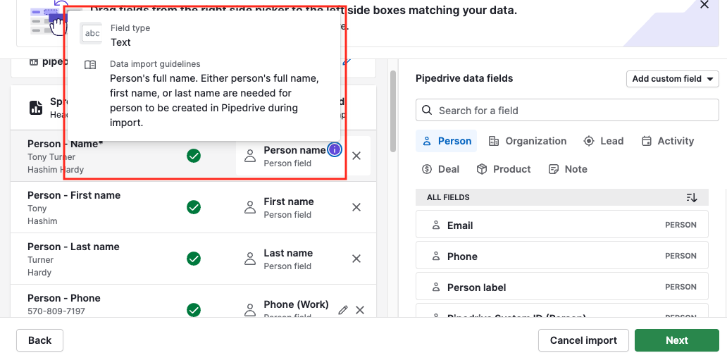 Data field extra info