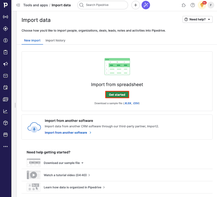 Import data from a spreadsheet