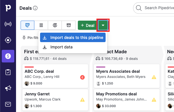 Import deals to this pipeline