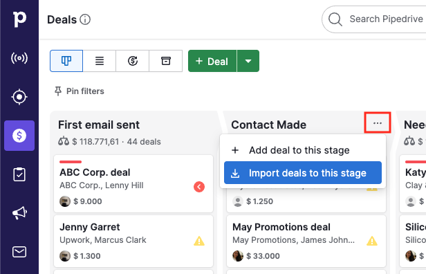 Import deals to this stage