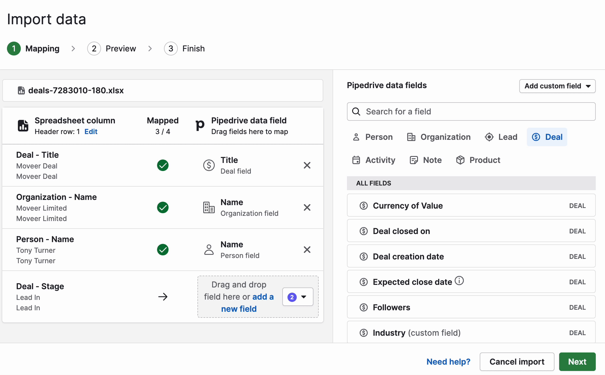 特定のステージまたはパイプラインに取引をインポートする - Knowledge Base | Pipedrive