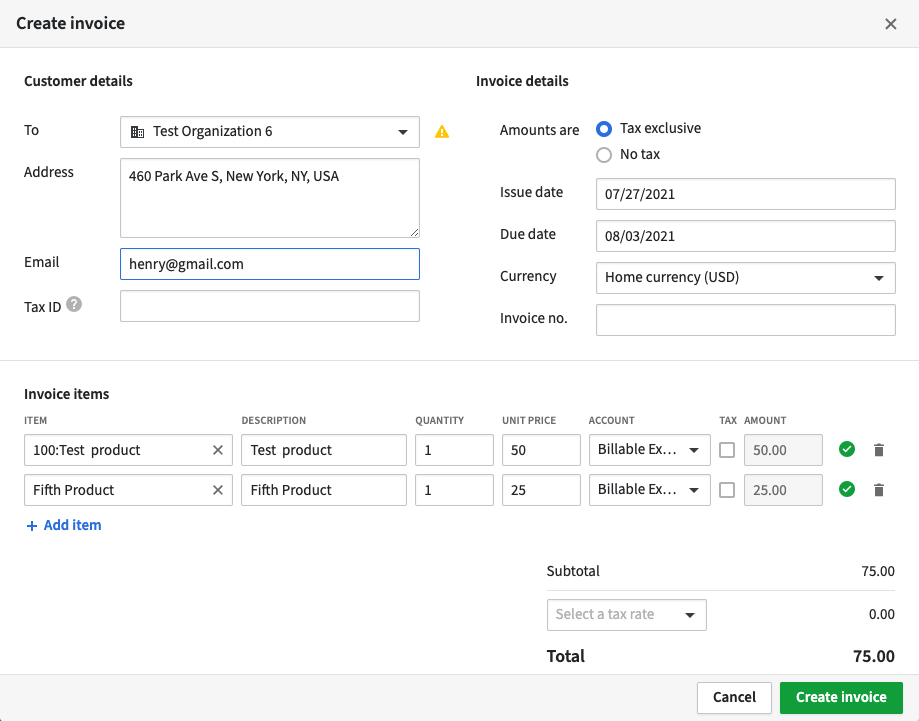 create invoice modal