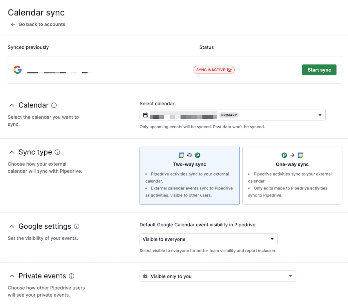 Confirm options and start syncing