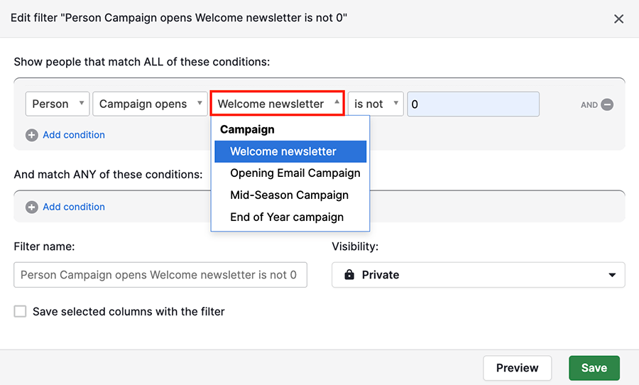 Campaigns: filtering - Knowledge Base | Pipedrive