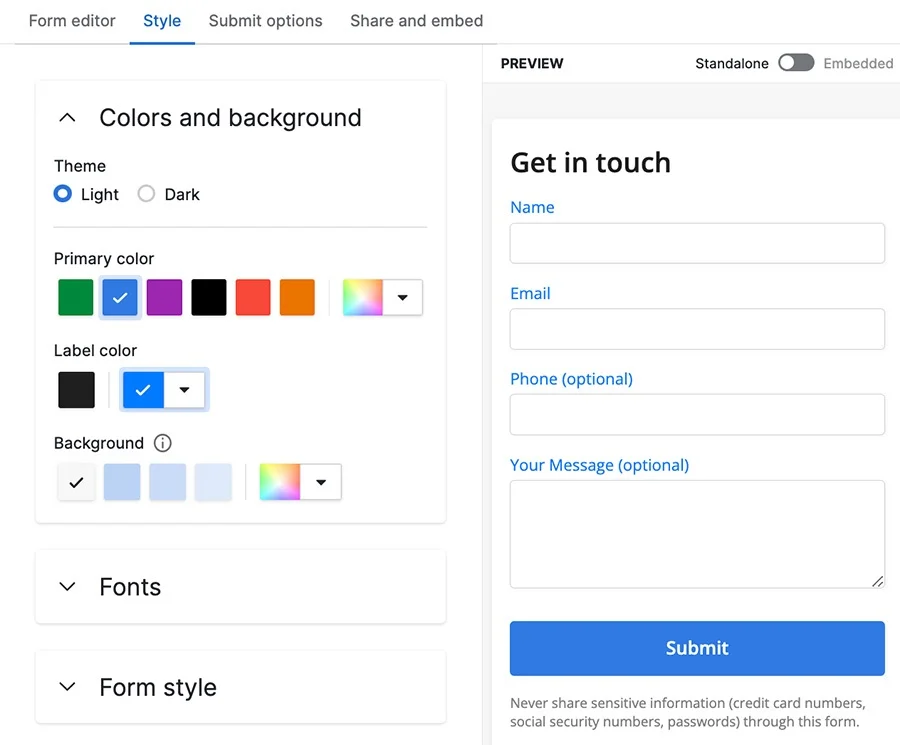 Embeddable Forms & Buttons