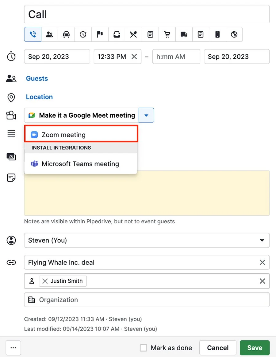 Интеграция Pipedrive: Zoom собрания - Knowledge Base | Pipedrive